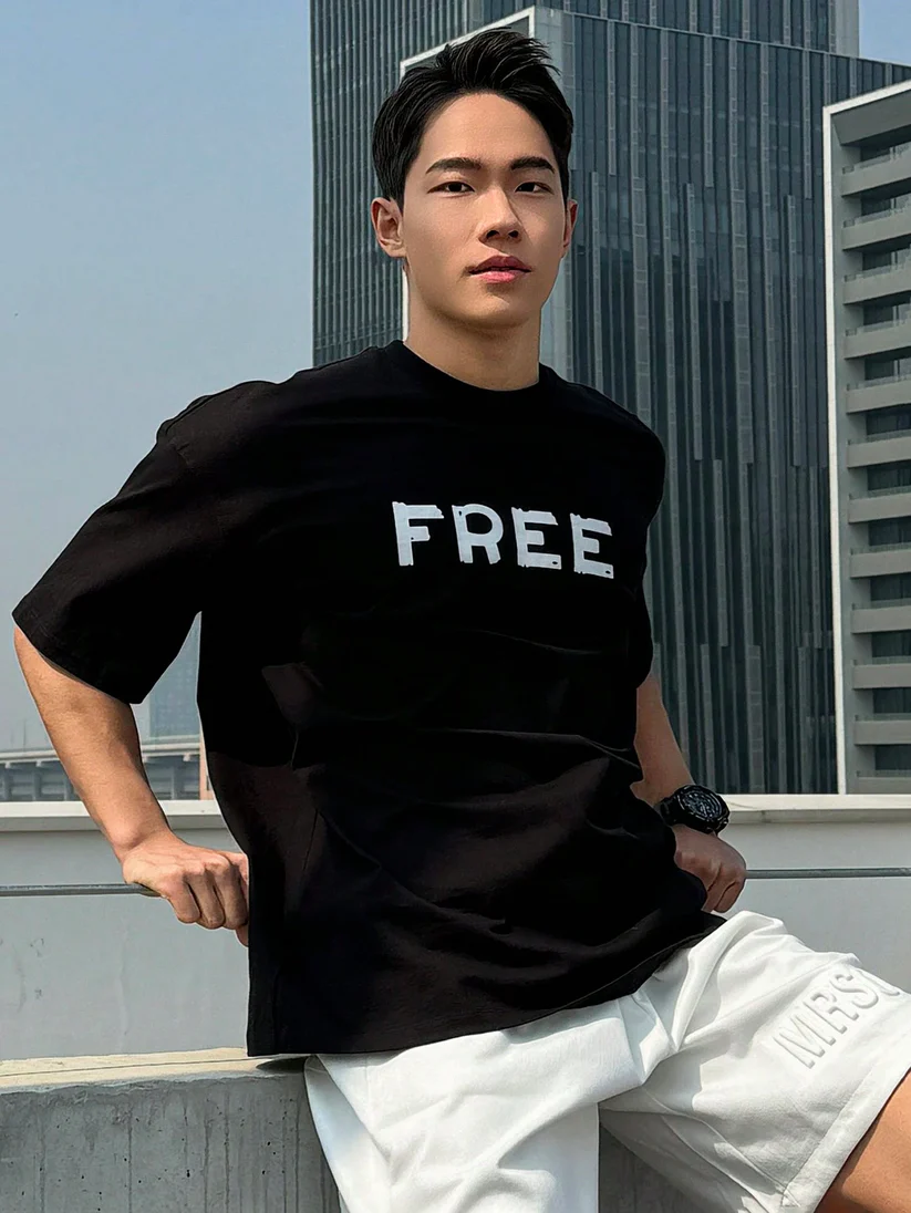 Picture of Drop Shoulder Print T-Shirt – FREE Design – Black