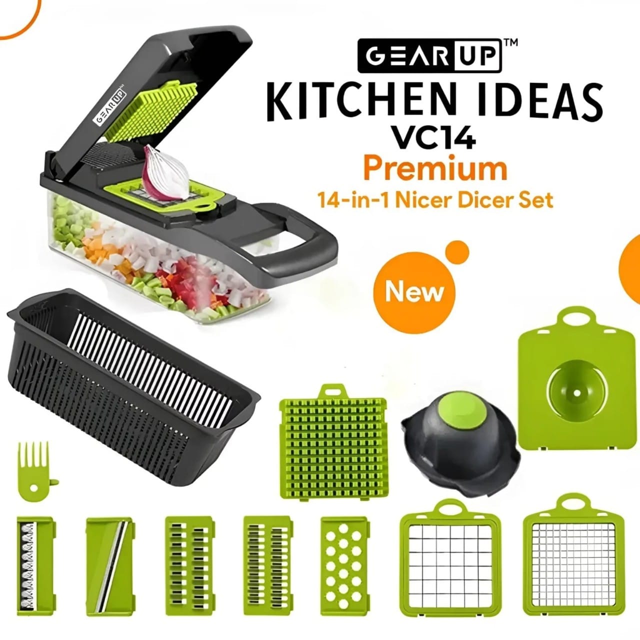 Picture of GearUP VC14 Premium 14-in-1 Vegetable and Fruits Multifuction Cutting Slicer Kitchen Tools