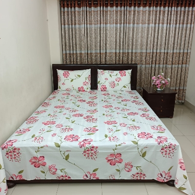 Picture of EXPORT COTTON KING SIZE DOUBLE BEDSHEET – 3 PECS SET – PINK FLORA