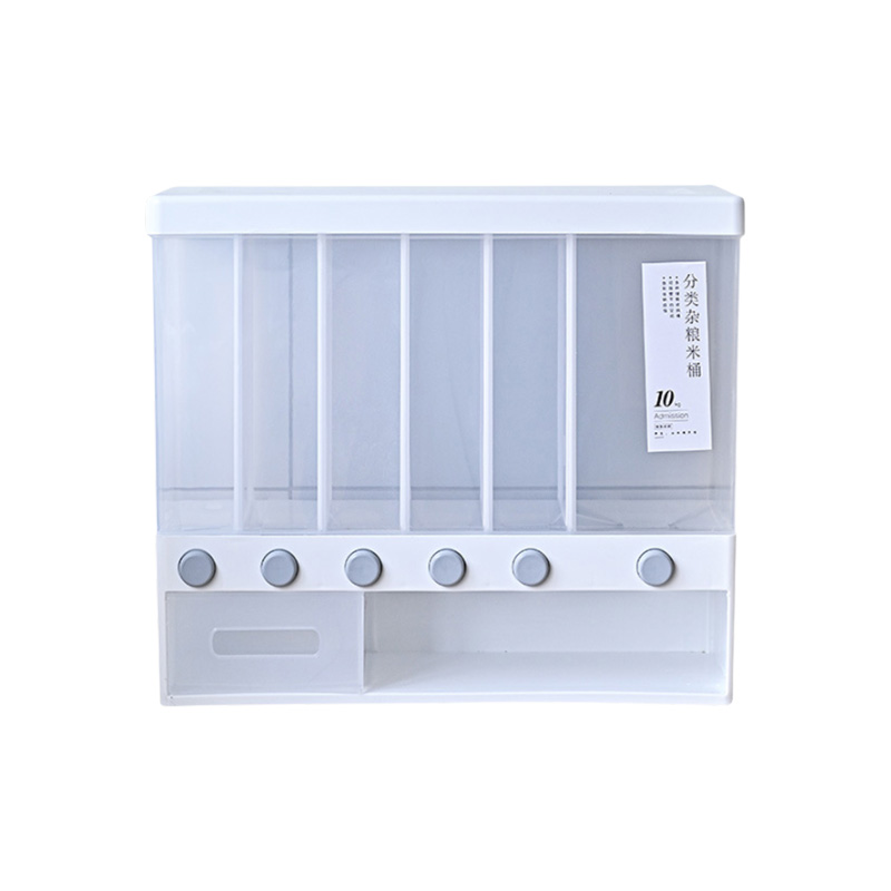 Picture of Rice Dispenser Large 6 Grid 10L Rice Wall Mounted Grain Container Storage Cereal Dispenser Pressed Sealed Dry Food Soybean Corn Storage Bin for Home Kitchen