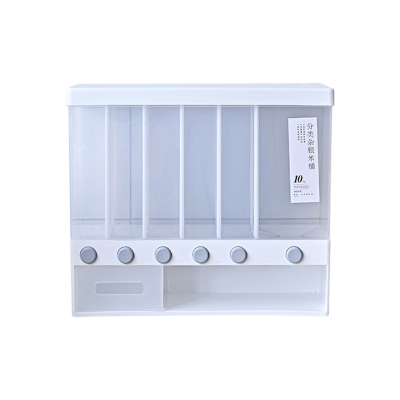 Picture of Rice Dispenser Large 6 Grid 10L Rice Wall Mounted Grain Container Storage Cereal Dispenser Pressed Sealed Dry Food Soybean Corn Storage Bin for Home Kitchen