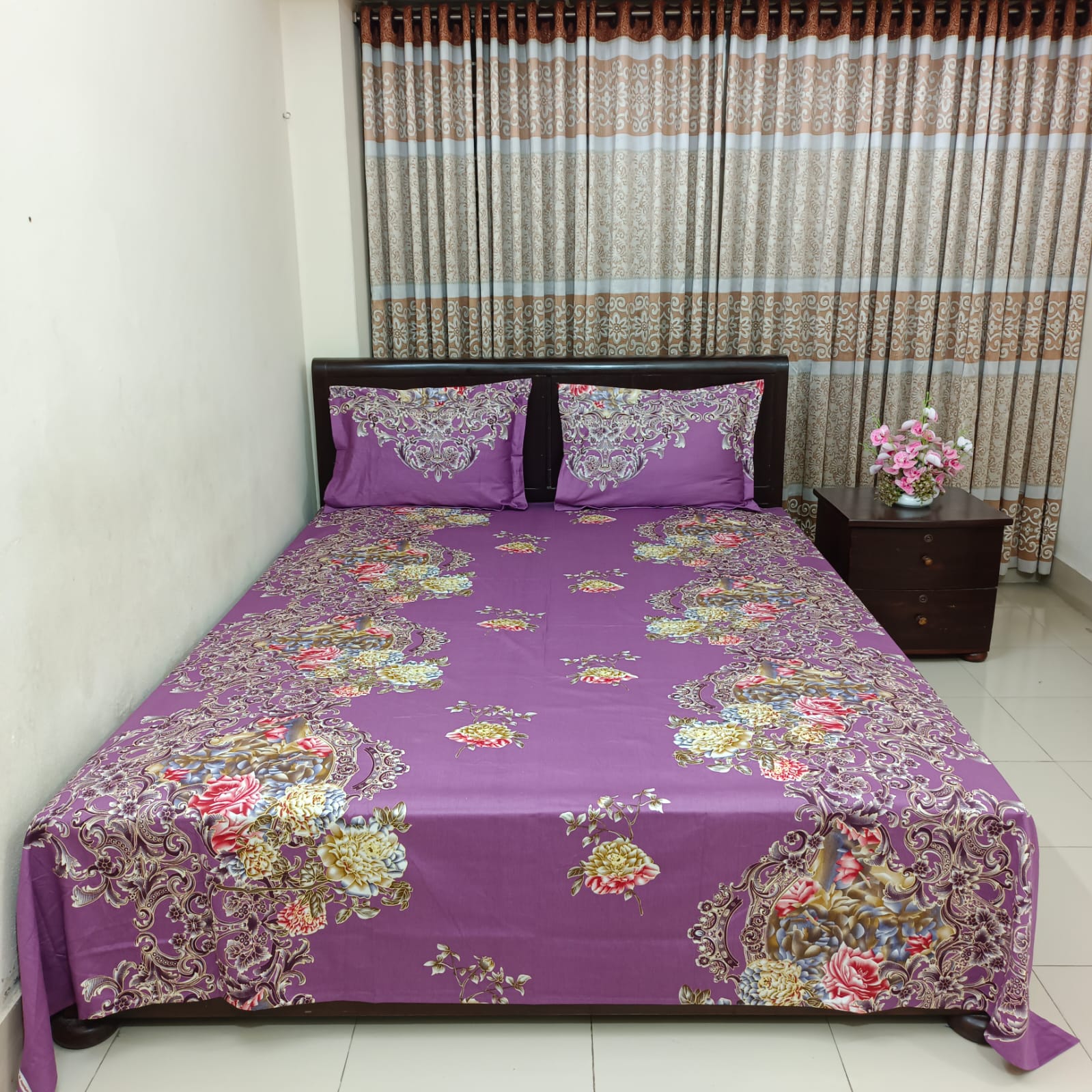 Picture of Luxury Twill Cotton Bedsheet – King Size – 3Pecs – Rose Purple