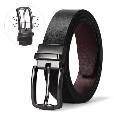 Picture of Black Brown Double Side Reversible Rotated Buckle PU Leather Belt for Men - Belt For Men