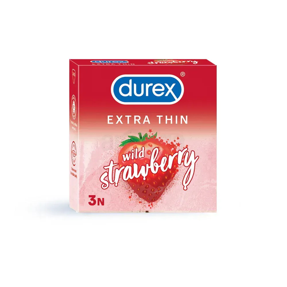Picture of Durex Extra Thin Wild Strawberry Flavoured Condom - 3Pcs Pack(India)