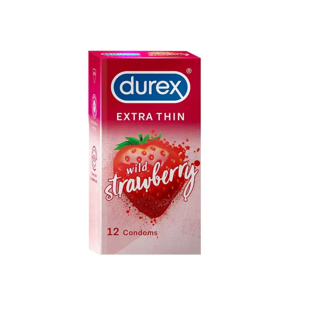 Picture of Durex Extra Thin Wild Strawberry Flavoured Condom - 12Pcs Pack(India)
