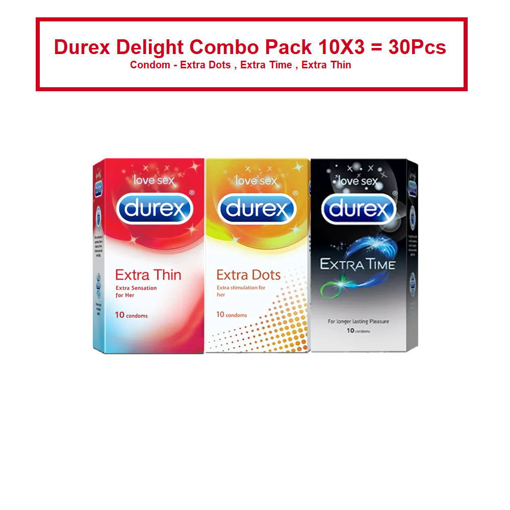 Picture of Durex Delight Combo Pack of 10X3 = 30Pcs - Condom - Extra Dots , Extra Thin , Extra Time