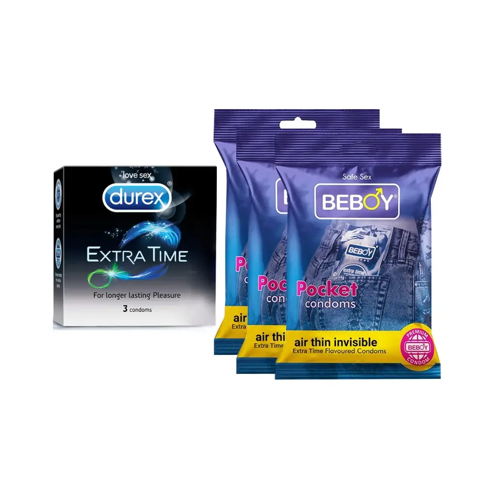 Picture of Durex Long Love Combo 3x4 = 12Pcs Condom - Durex Extra Time 3s + Beboy Litchi 9s