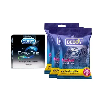 Picture of Durex Long Love Combo 3x4 = 12Pcs Condom - Durex Extra Time 3s + Beboy Litchi 9s