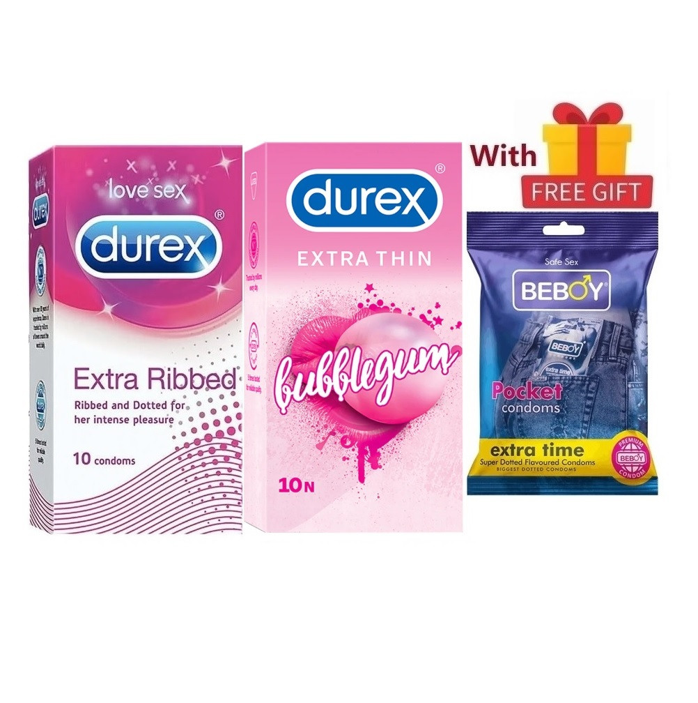 Picture of Durex ElitePro Combo = 23Pcs Condom + Durex Extra Ribbed 10s + Extra Thin Bubblegum 10s + Beboy Extra Time Jasmine 3s + Free Gift