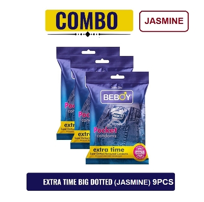Picture of Beboy Extra Time Super Big Dotted Condom (Jasmine Flavoured) Pouch Pack (Combo) 3x3 - 9Pcs(India)