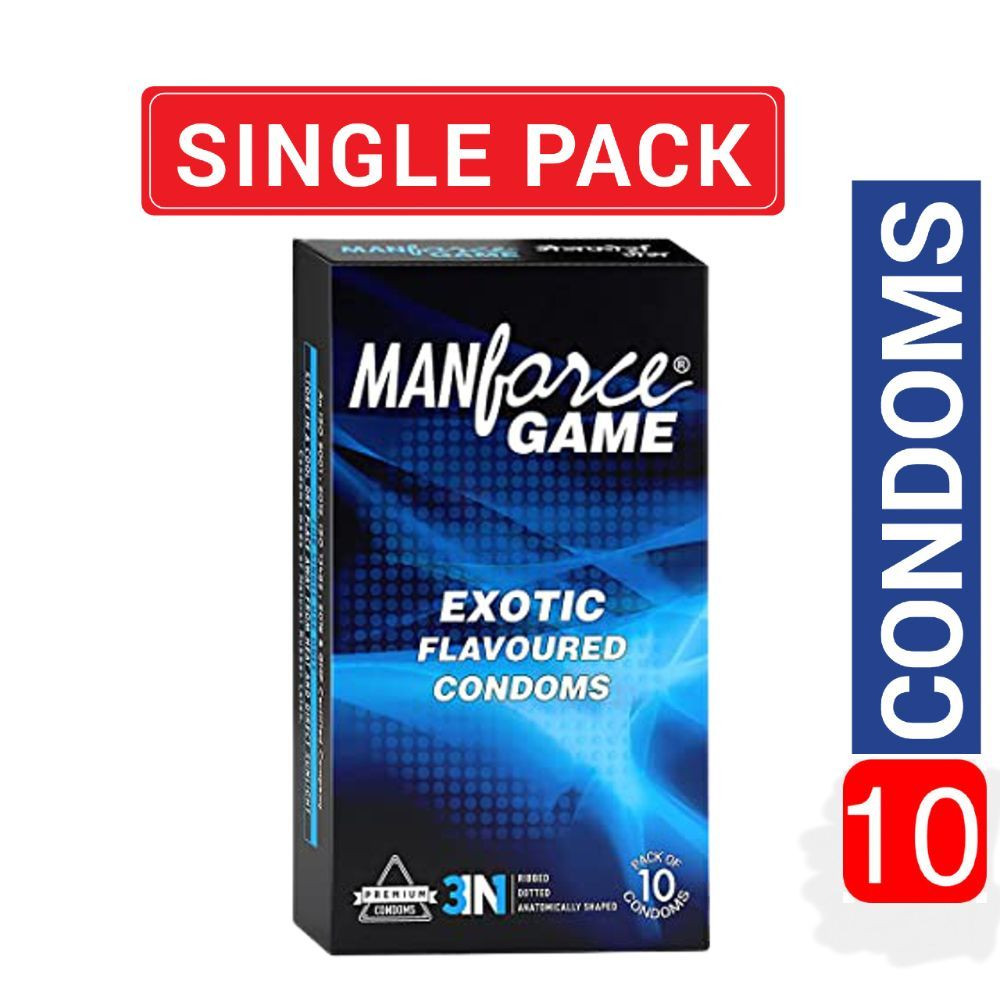 Picture of Manforce GAME 3-In-1 Ribbed Dotted Contoured Exotic flavoured Condoms - 10pcs Pack(India)