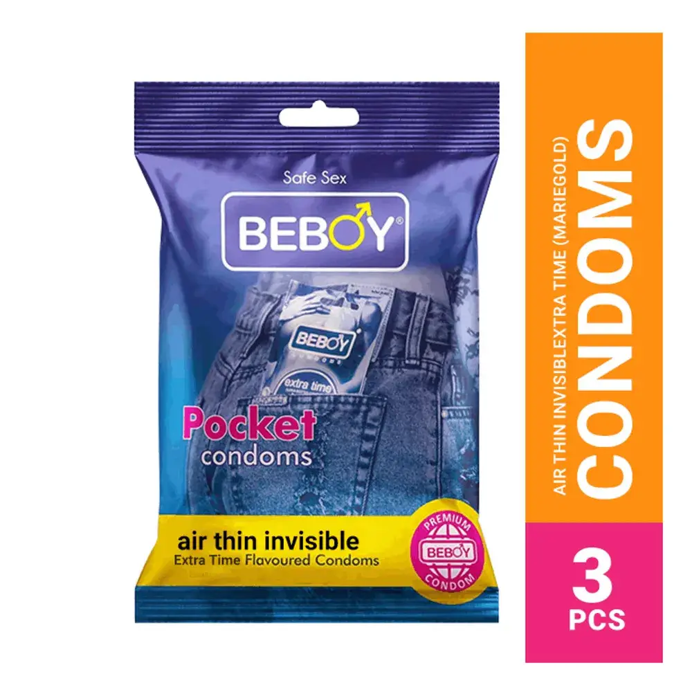 Picture of Beboy Extra Time Air Thin Invisible Condom (Merigold Flavour) Pocket Pack- 3Pcs(India)