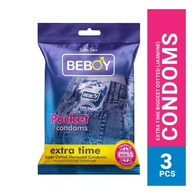 Picture of Beboy Extra Time Super Big Dotted Condom (Jasmine Flavour) Pocket Pack- 3Pcs(India)