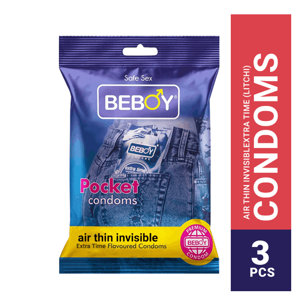 Picture of Beboy Extra Time Air Thin Invisible Condom (Litchi Flavour) Pocket Pack- 3Pcs(India)