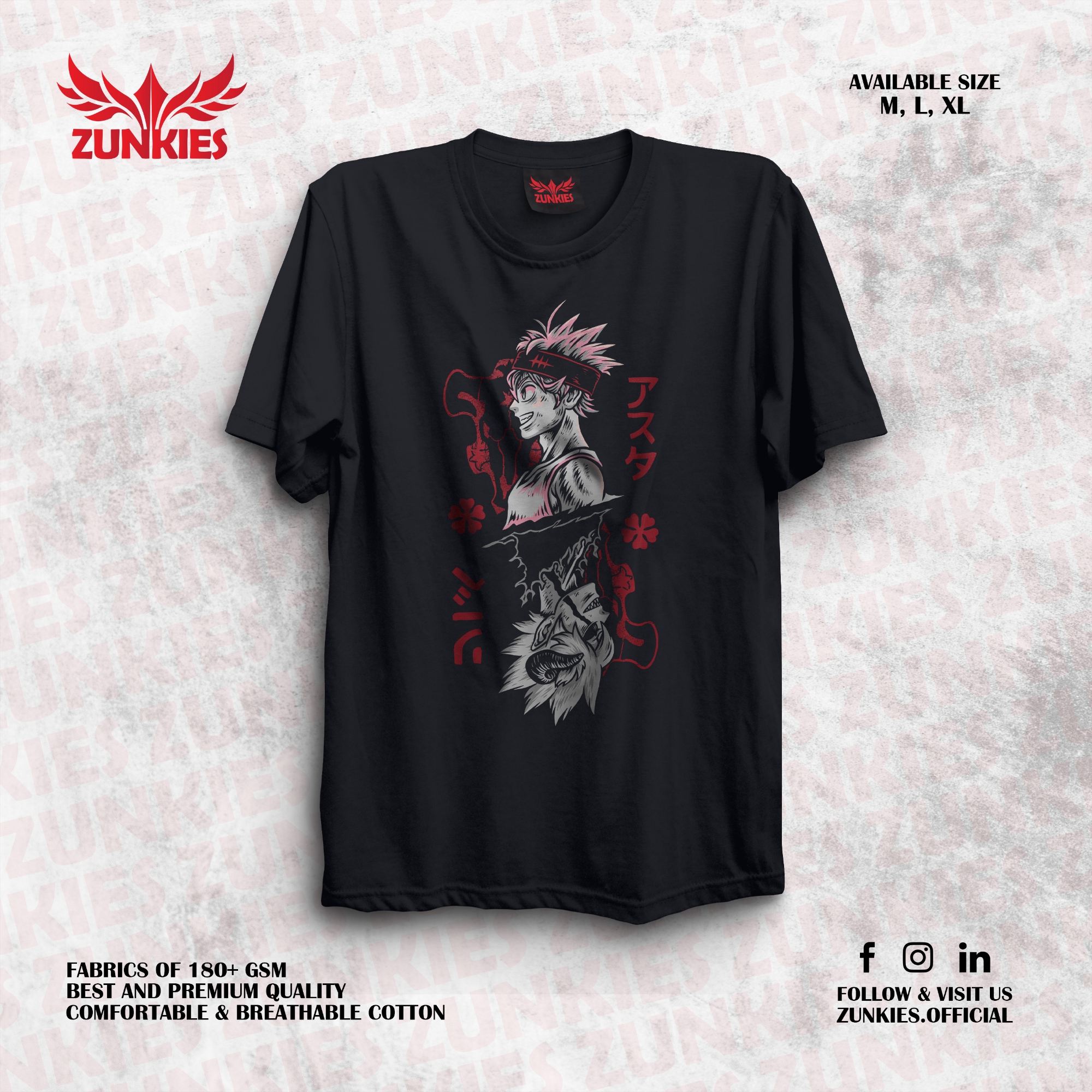 Picture of Zunkies Black Clover Oversized Drop Shoulder Black T-shirt