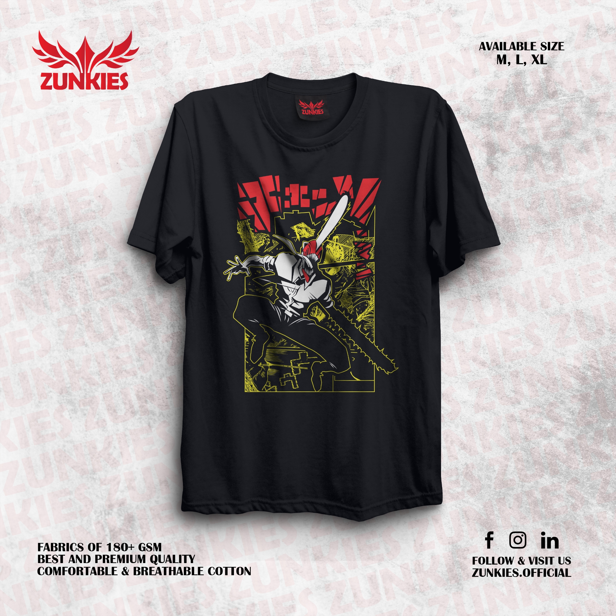 Picture of Zunkies Chainsaw Man Oversized Drop Shoulder Black T-shirt