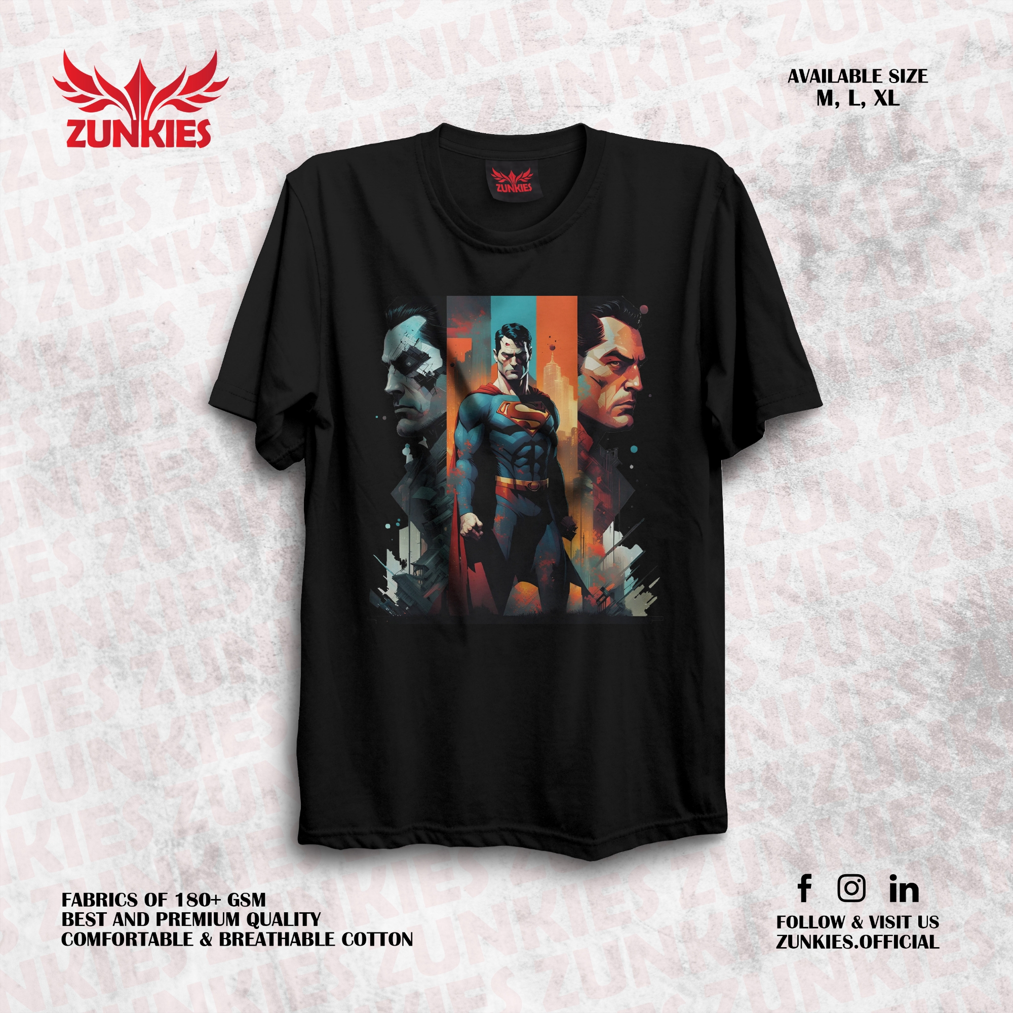 Picture of Zunkies Superman Oversized Drop Shoulder Black T-shirt