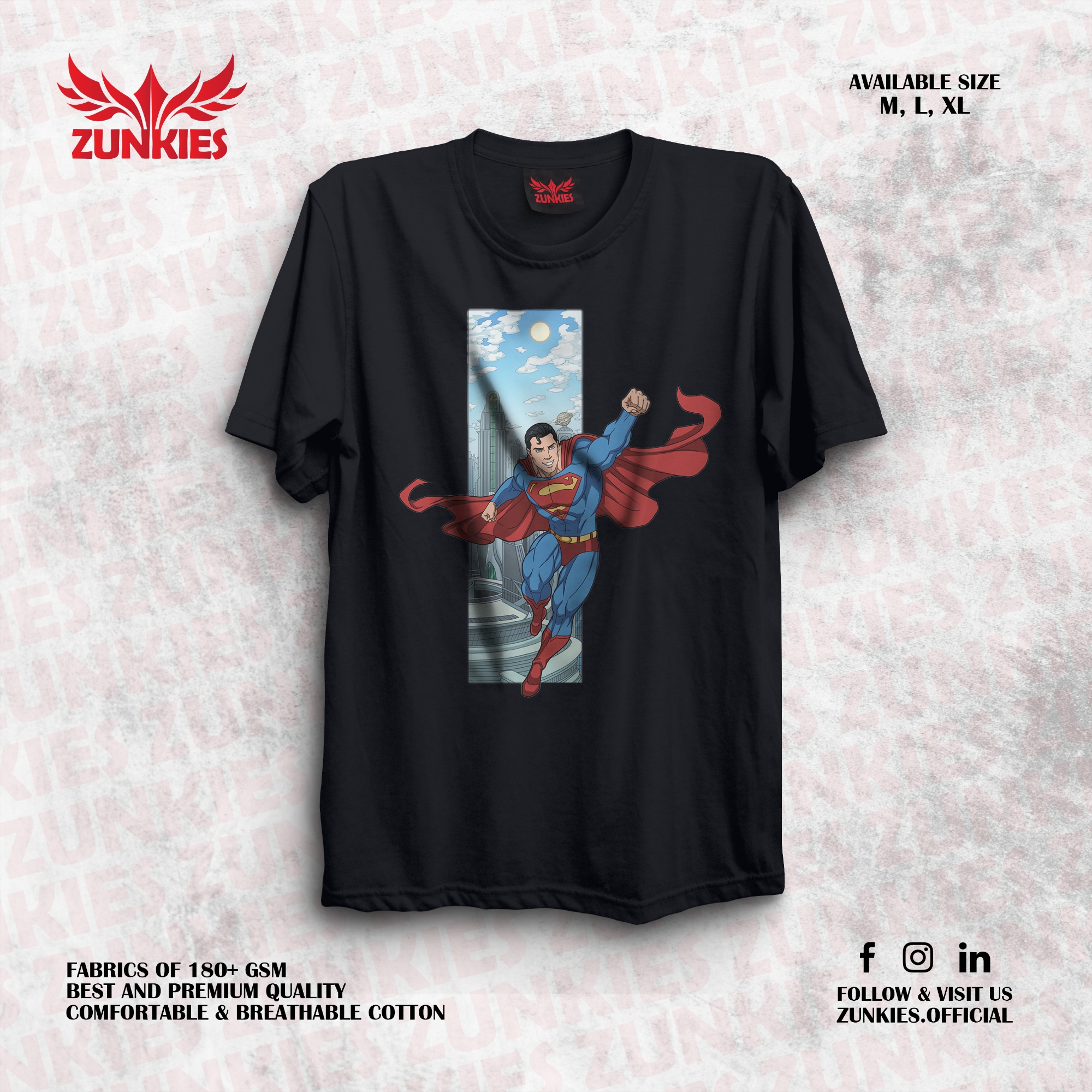 Picture of Zunkies Superman Oversized Drop Shoulder Black T-shirt