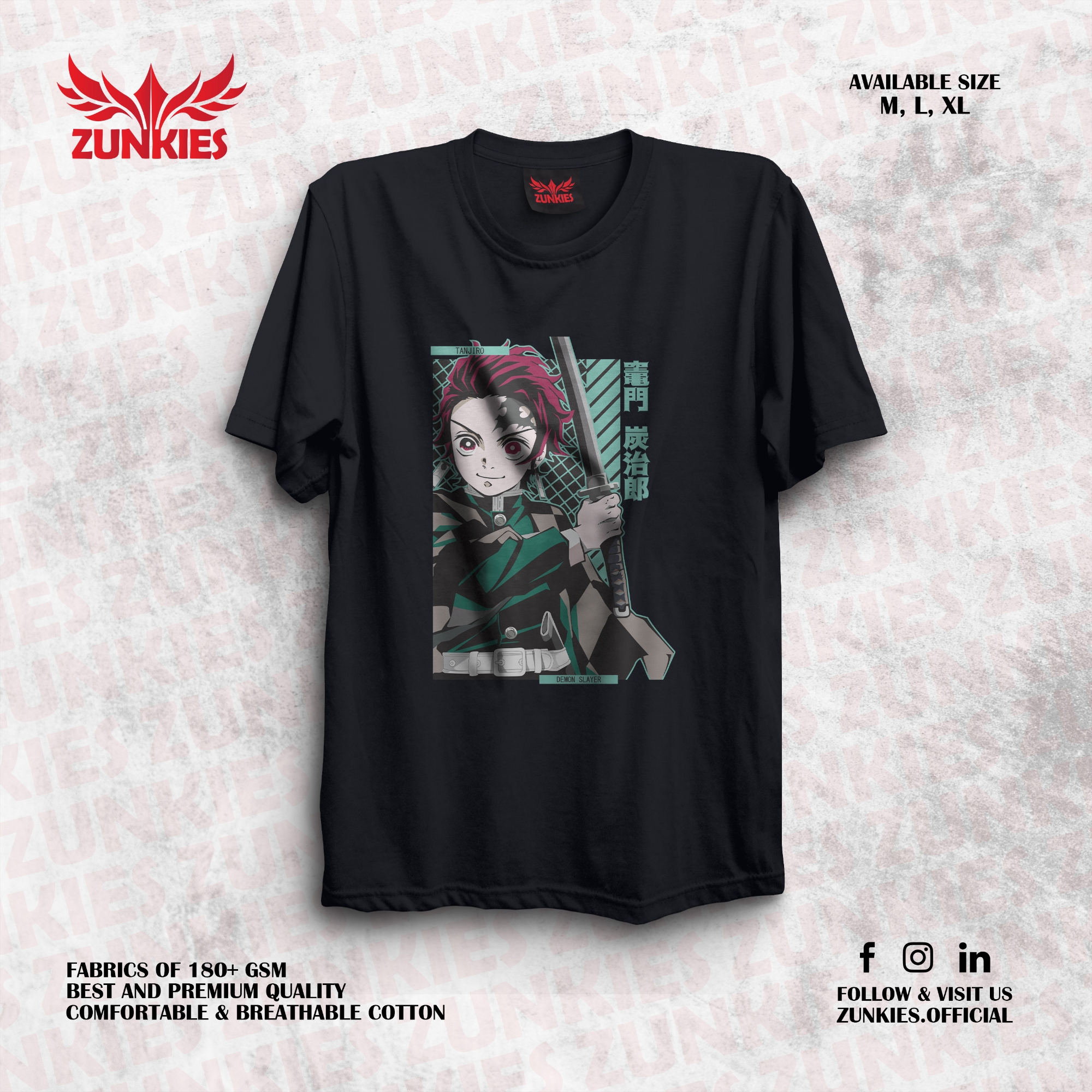 Picture of Zunkies Demon Slayer Oversized Drop Shoulder Black T-shirt