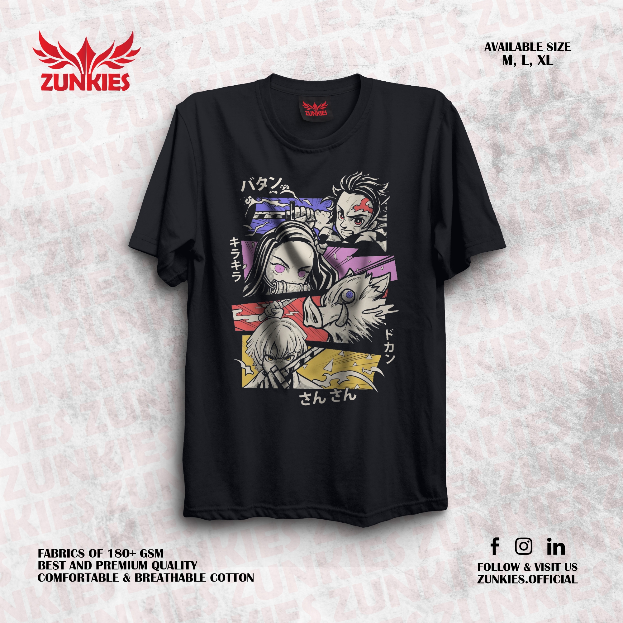 Picture of Zunkies Demon Slayer Oversized Drop Shoulder Black T-shirt