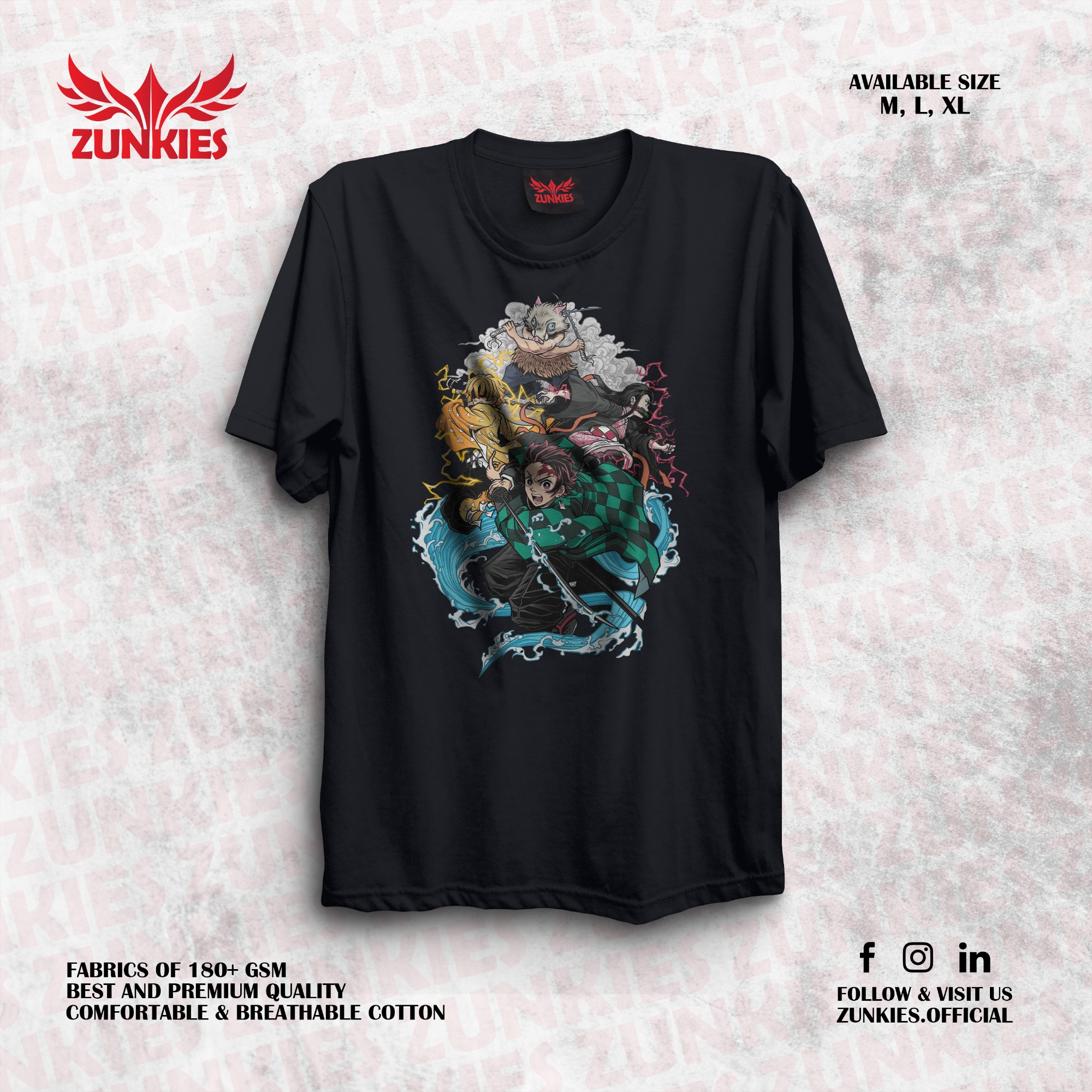 Picture of Zunkies Demon Slayer Oversized Drop Shoulder Black T-shirt