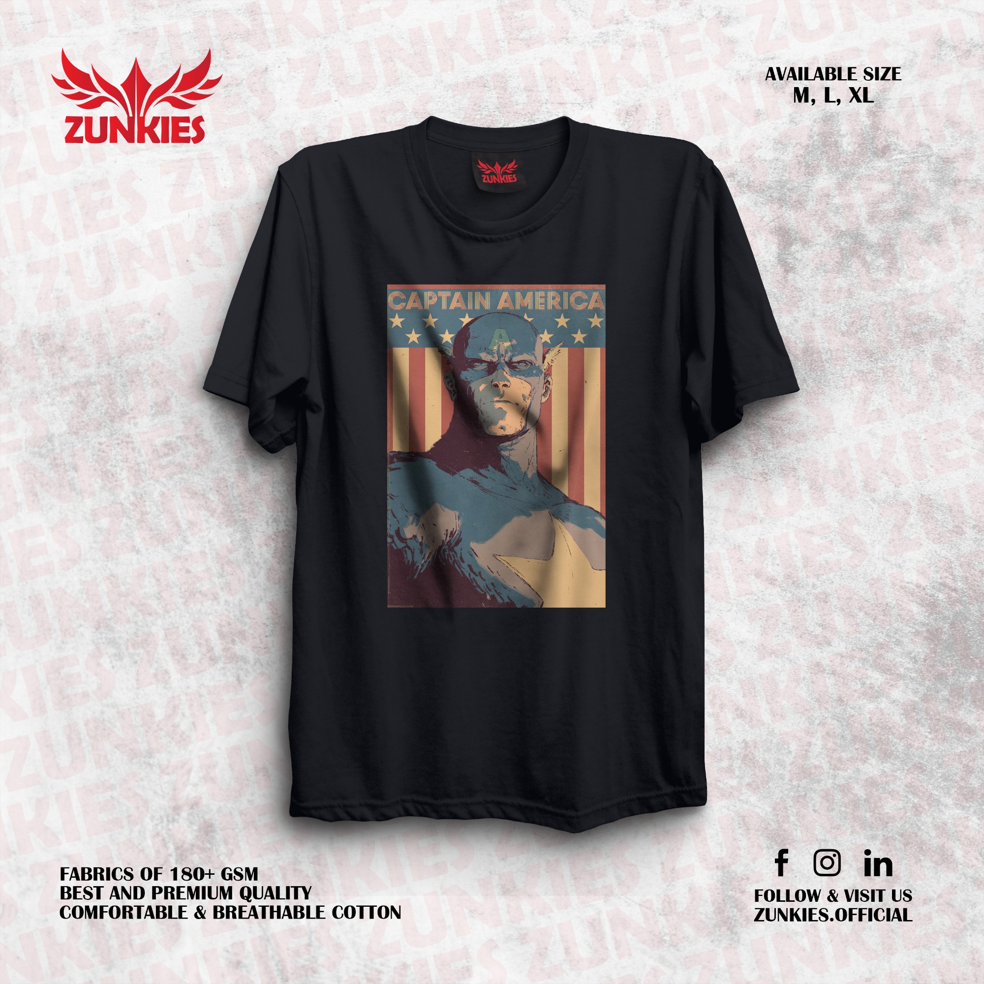 Picture of Zunkies Captain America Oversized Drop Shoulder Black T-shirt