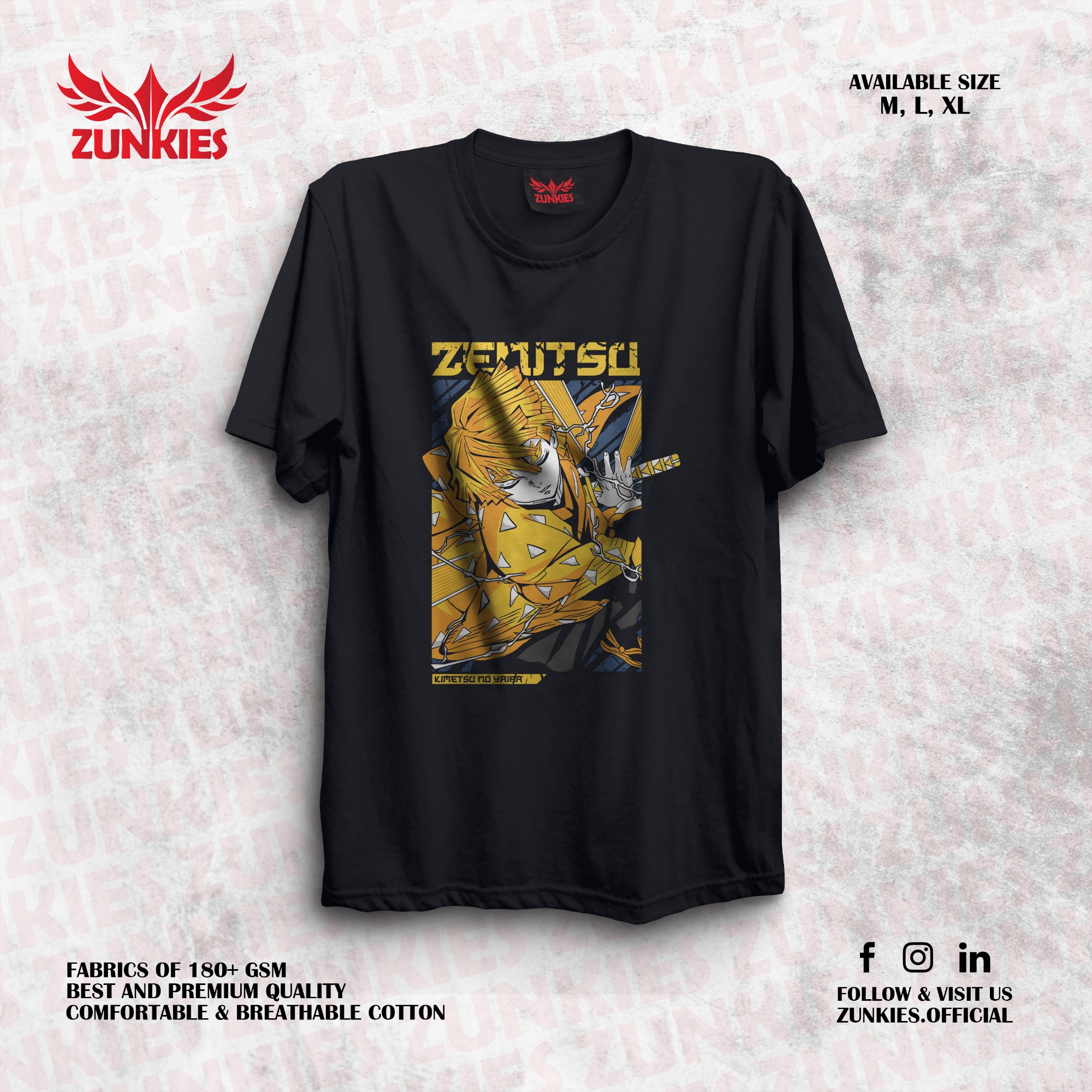 Picture of Zunkies Demon Slayer Oversized Drop Shoulder Black T-shirt