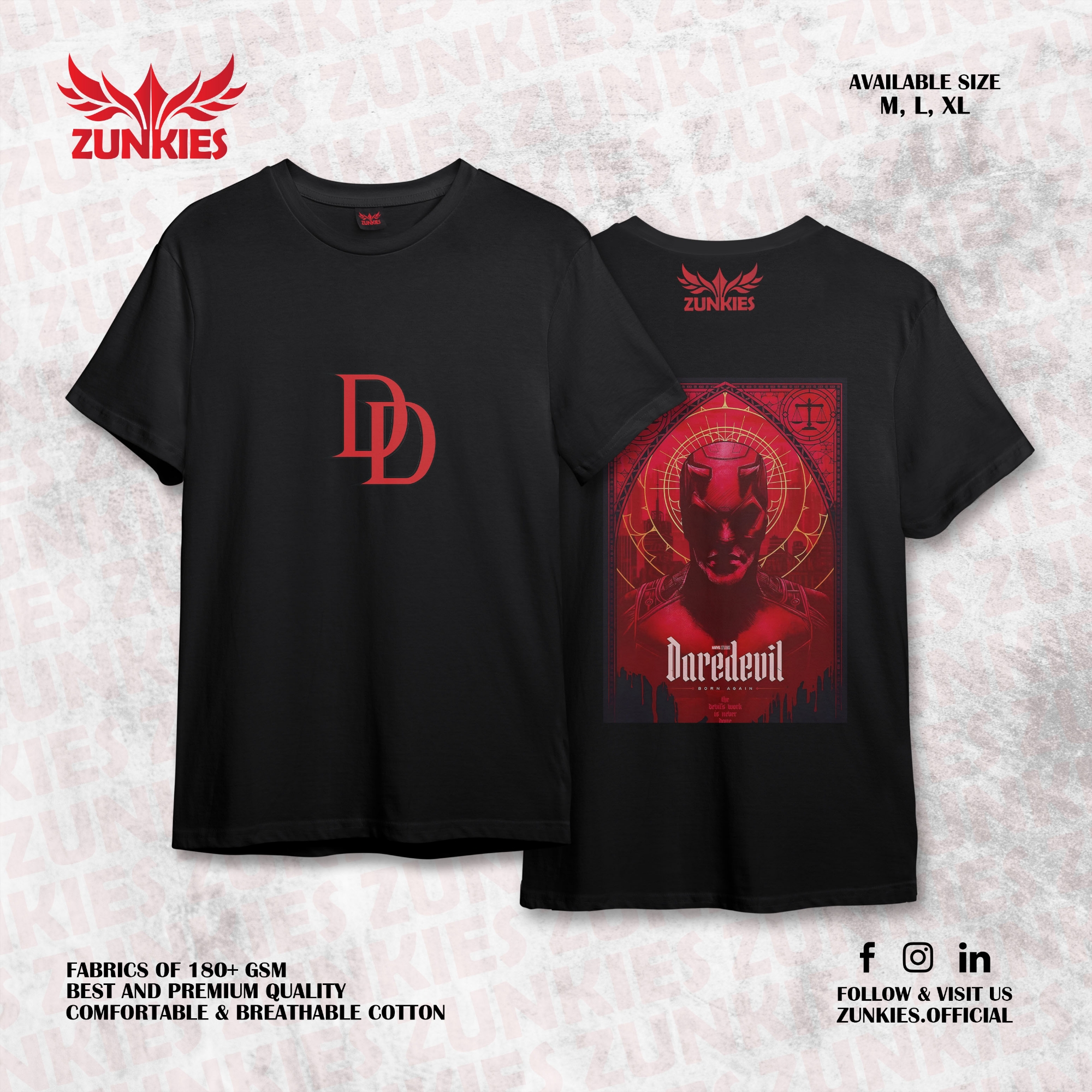 Picture of Zunkies Daredevil Oversized Drop Shoulder Black T-shirt