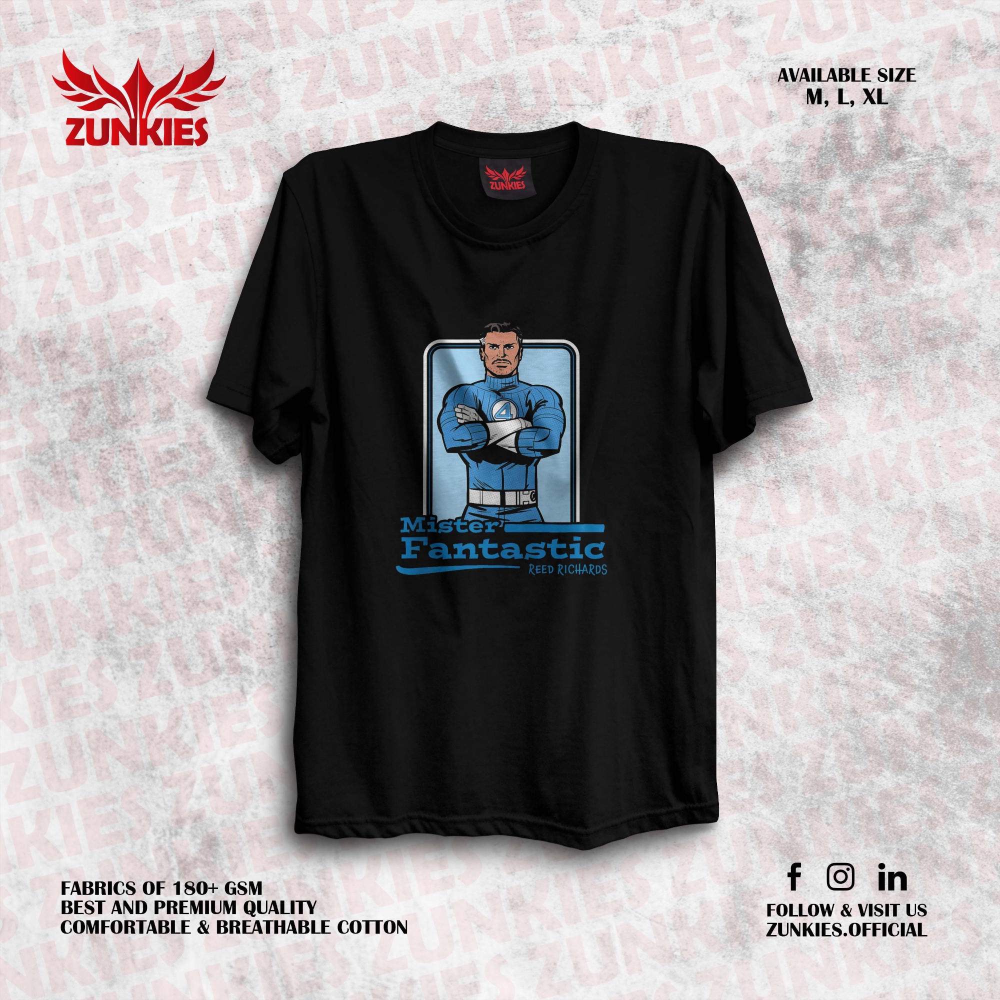 Picture of Zunkies Fantastic Four Oversized Drop Shoulder Black T-shirt