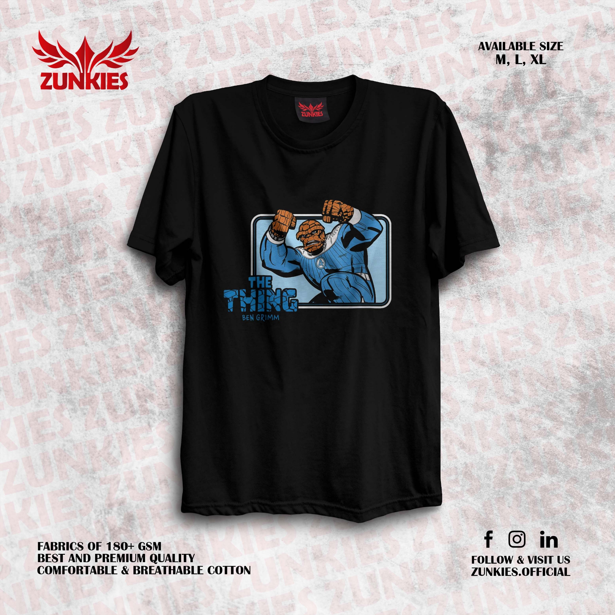 Picture of Zunkies Fantastic Four Oversized Drop Shoulder Black T-shirt