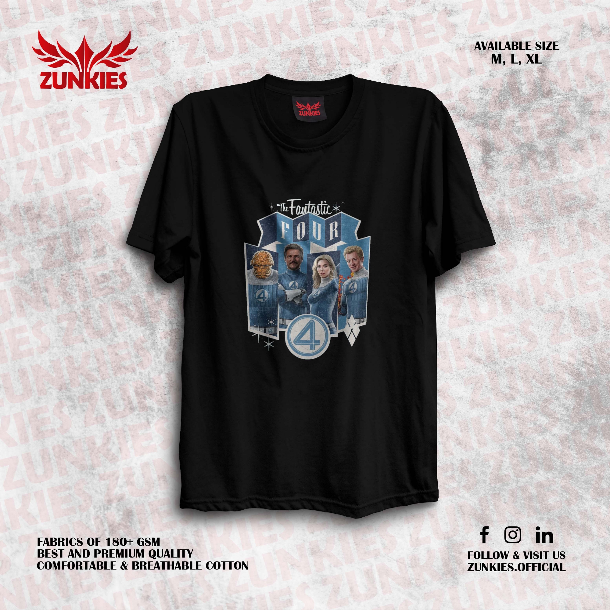 Picture of Zunkies Fantastic Four Oversized Drop Shoulder Black T-shirt