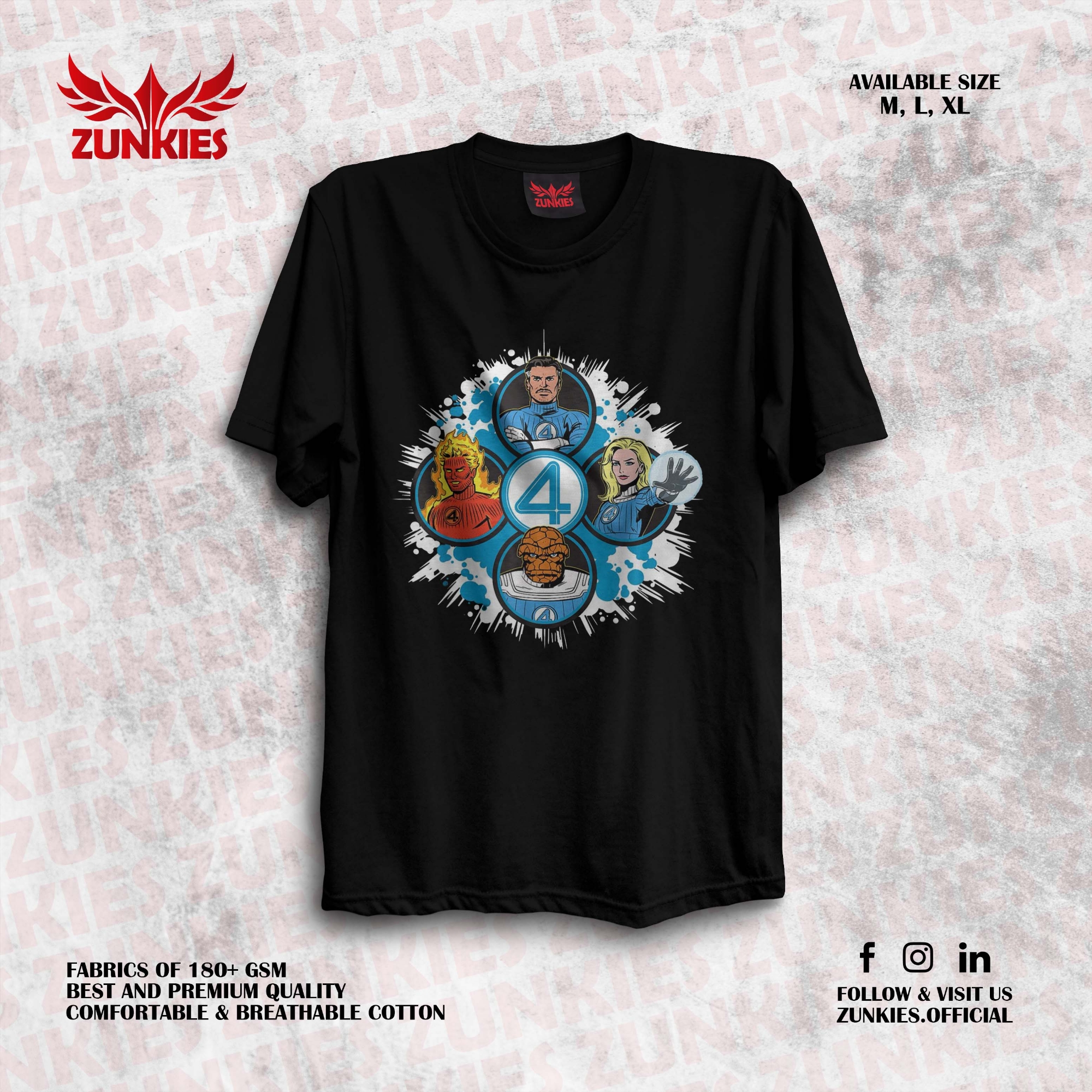 Picture of Zunkies Fantastic Four Oversized Drop Shoulder Black T-shirt