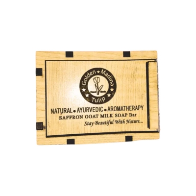 Picture of Real Saffron Goat Milk Soap Bar Wooden Box Original