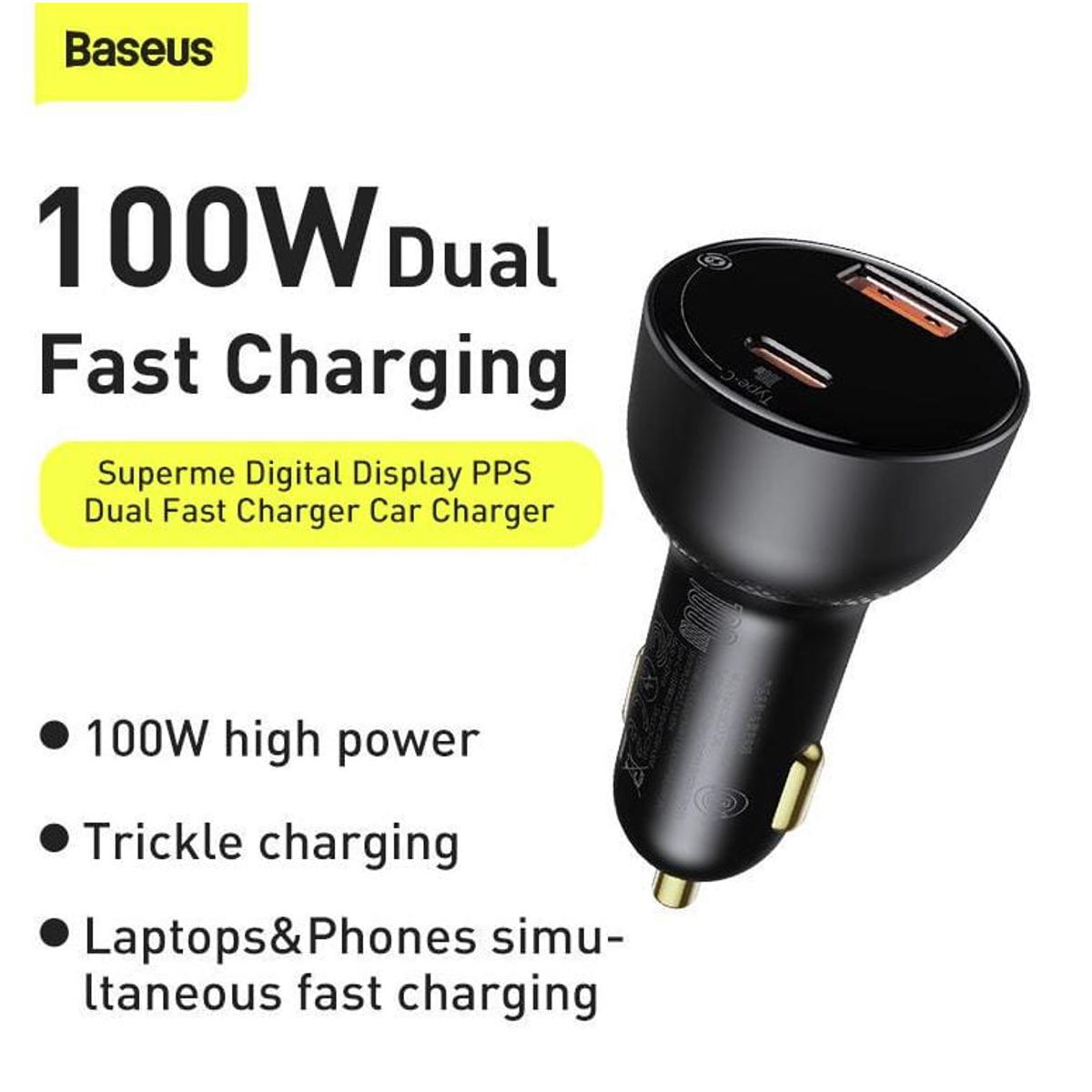Picture of Baseus Superme Digital Display PPS 65W+30W Dual Quick Car Charger 100W