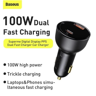 Picture of Baseus Superme Digital Display PPS 65W+30W Dual Quick Car Charger 100W