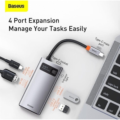 Picture of Baseus Metal Gleam Series 4-in-1 Multifunctional Type-C HUB Docking Station Gray CAHUB-CY0G