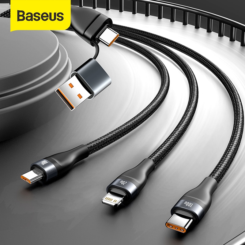 Picture of Baseus Flash Series Two-For-Three Fast Charging 100W Data Cable 1.2m (Black+ Grey)