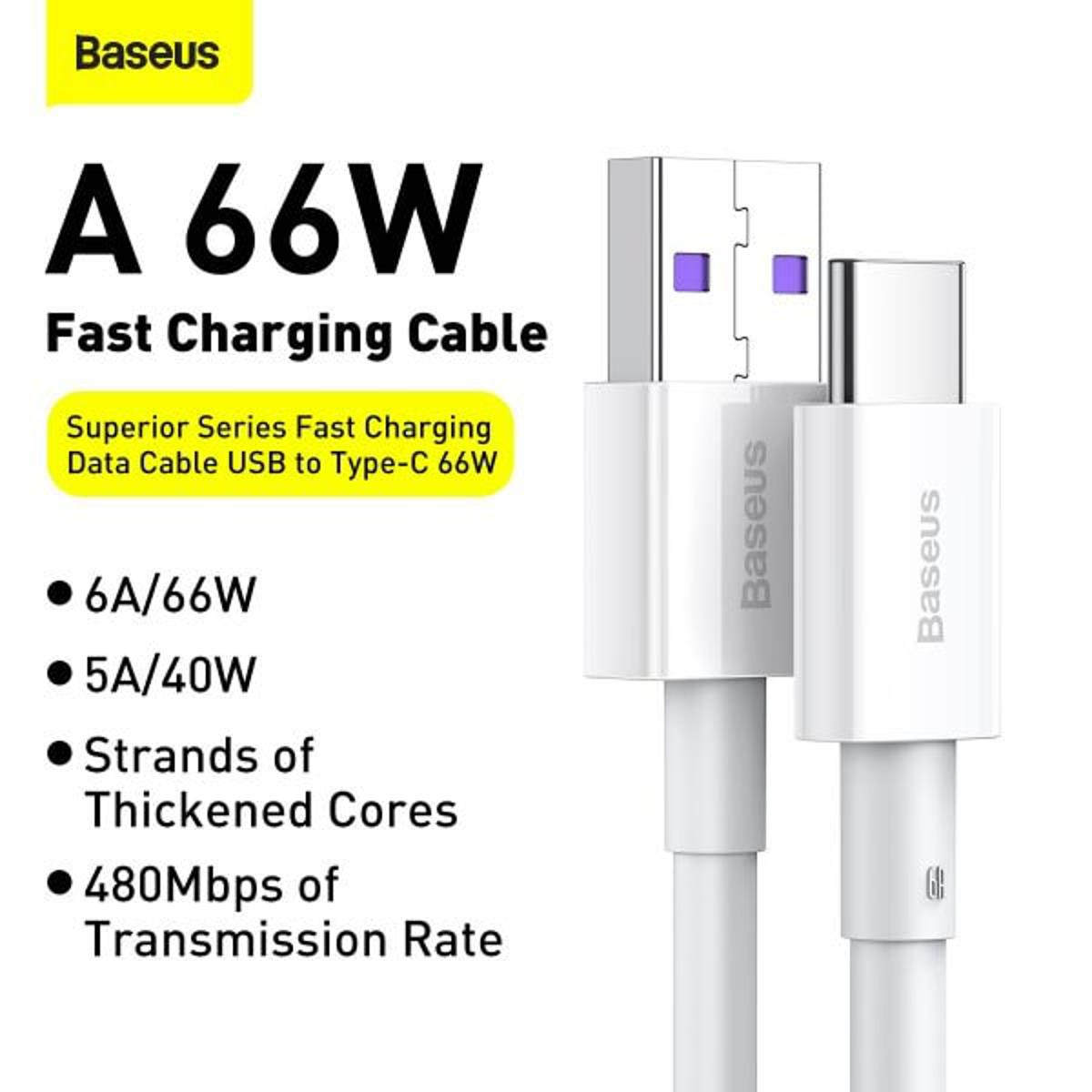 Picture of Baseus A 66W 6A Flash Charging USB to Type-C Cable for Samsung Galaxy S21 Note S20 ultra Huawei Mate40 OnePlus 8 Pro - Cable Protector
