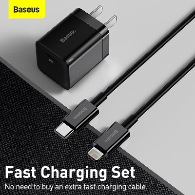 Picture of Baseus Super Si Pro Quick Charger 1C 20W with Type-C to Lightning Cable -Black