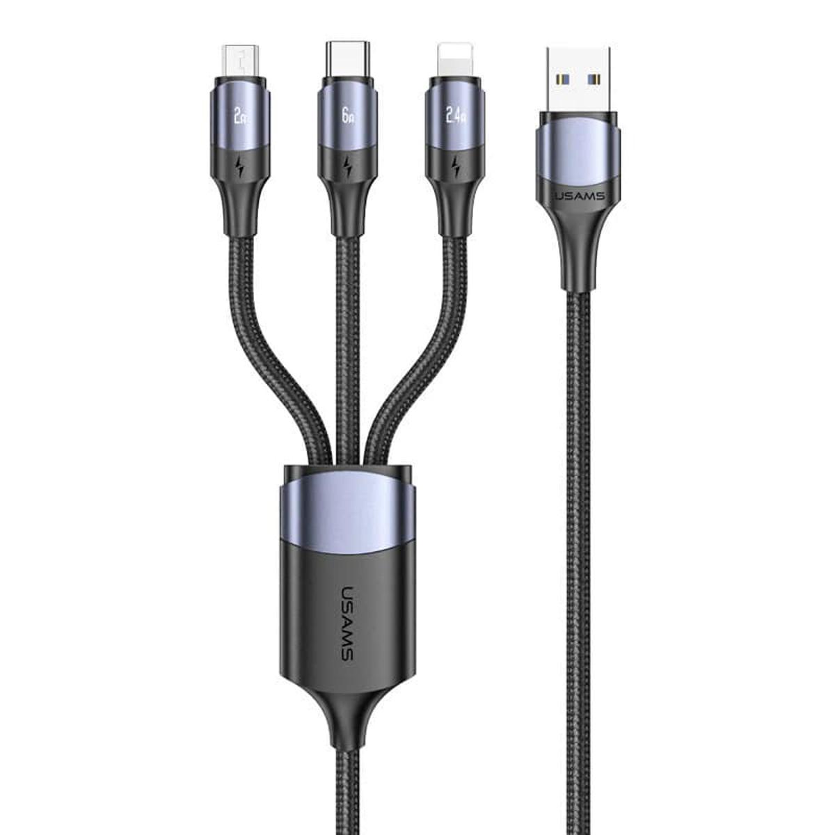 Picture of Usams 3 IN 1 Aluminum Alloy Fast Charging & Data Cable- black