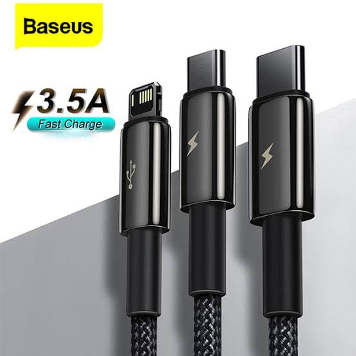 Picture of Baseus Tungsten Gold 3-in-1 Fast Charging Data Cable USB to M+L+C 3.5A