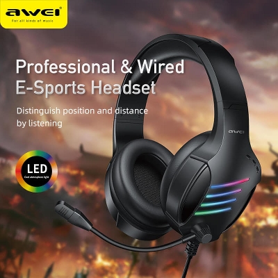 Picture of Awei GM-5 Over The Ear Head-Mounted E-Sports Wired Headset Headphone with Microphone  COD - black
