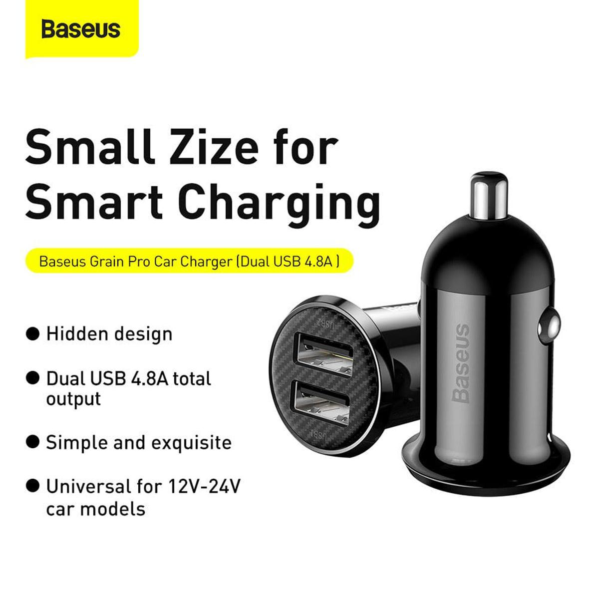 Picture of Baseus Grain Pro Dual USB 4.8A Car Charger-black