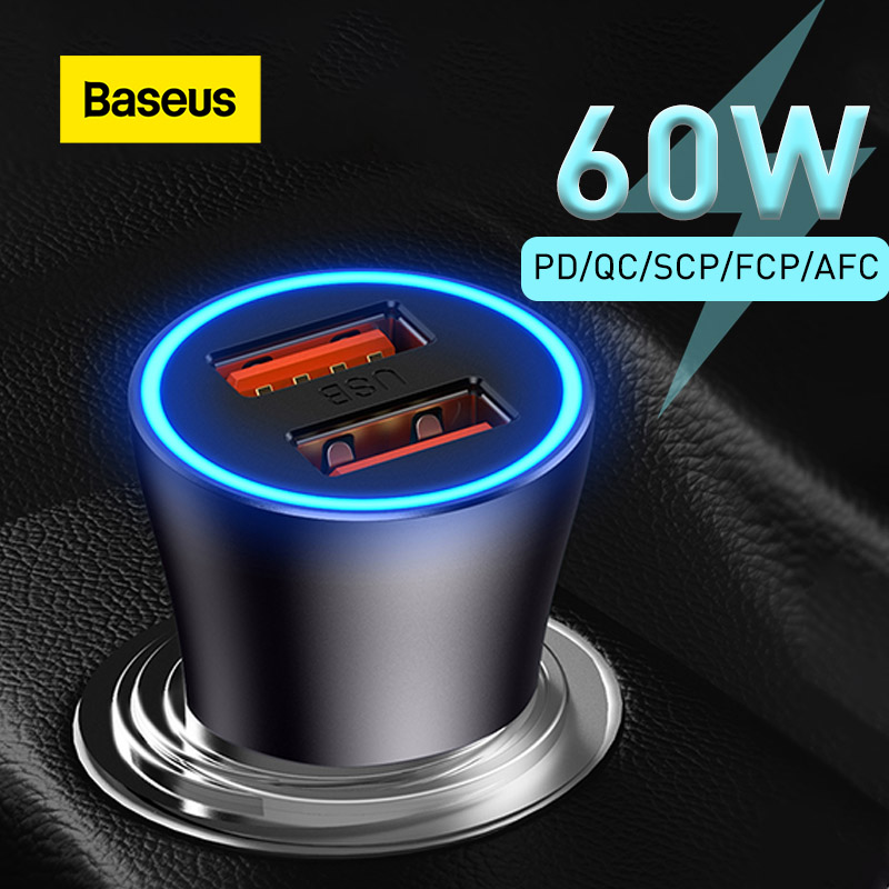 Picture of Baseus Car Charger 60W Golden Contactor Max Dual USB Fast Charger- Blue