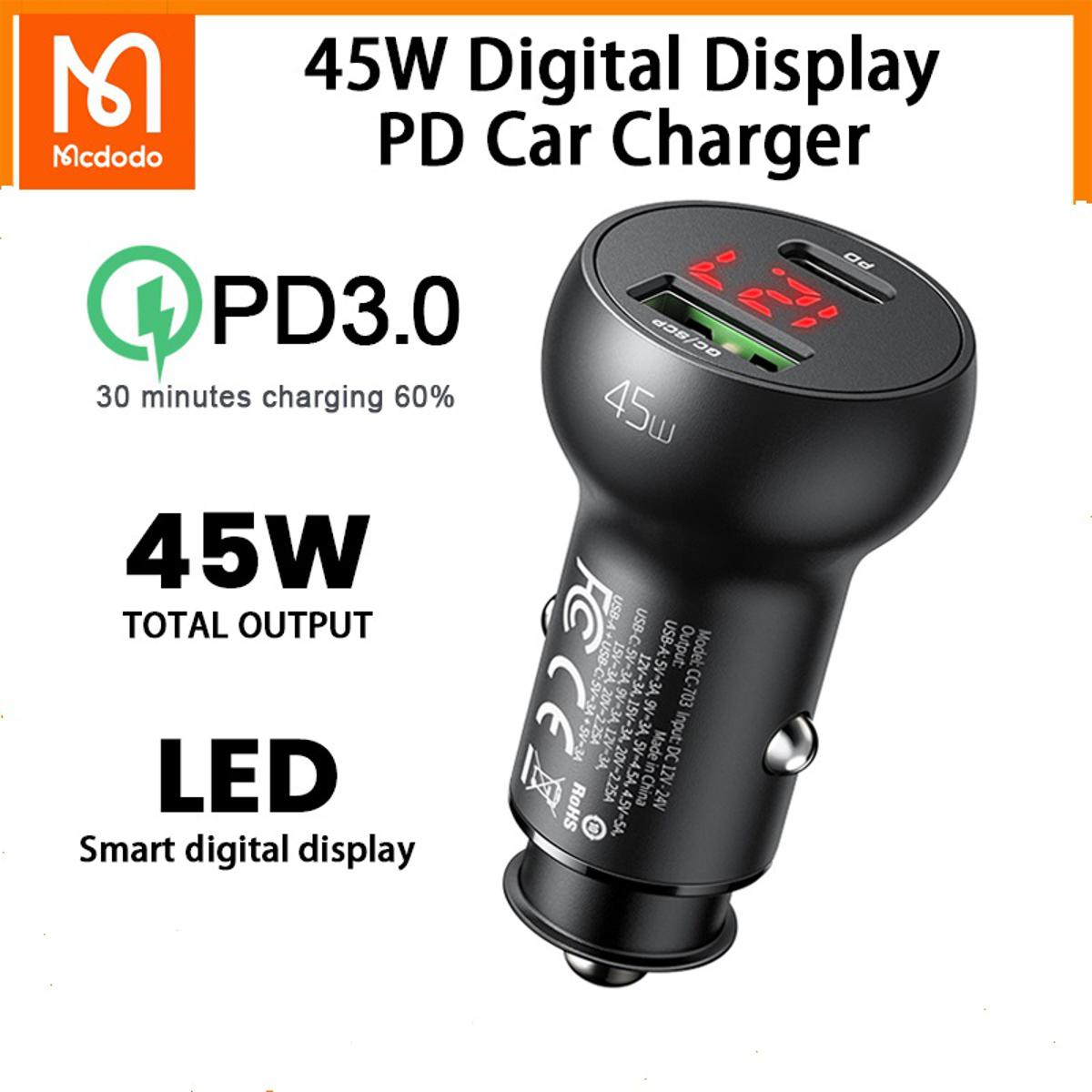 Picture of Mcdodo 45W PD Car Charger Digital Display PD+QC - Black