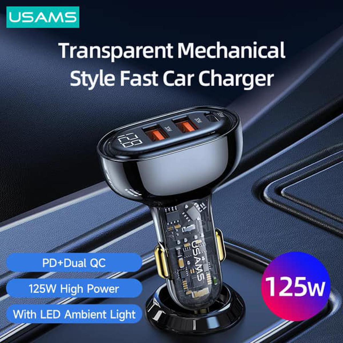 Picture of USAMS 125W 3 Ports Transparent Digital Display Fast Car Charger