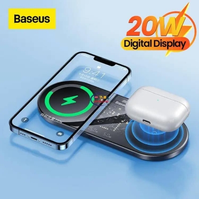 Picture of Baseus 20W(Max) Dual Wireless Charger for IPHONE 13, 12 Pro Max XS Airpods Visible Digital LED Display Wireless Charging Pad for Samsung Galaxy