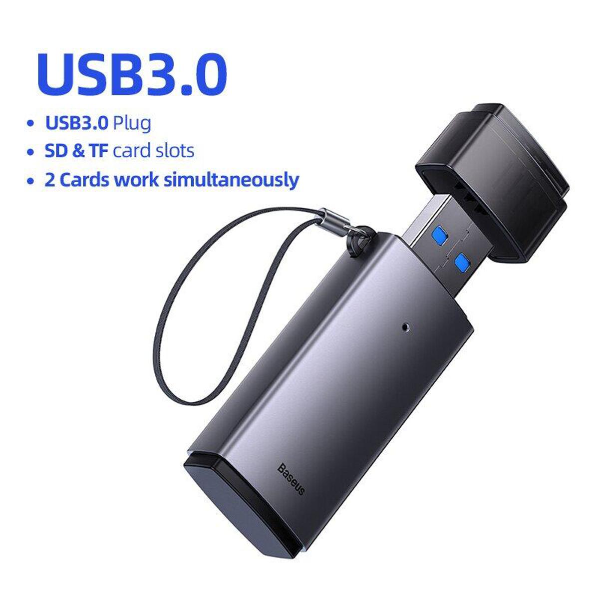 Picture of Baseus Card Reader USB-A To SD/TF Card USB 3.0 Fast Data Transferring Working Status At A Glance for Computer Phones Tablets Laptop- Grey