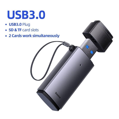 Picture of Baseus Card Reader USB-A To SD/TF Card USB 3.0 Fast Data Transferring Working Status At A Glance for Computer Phones Tablets Laptop- Grey