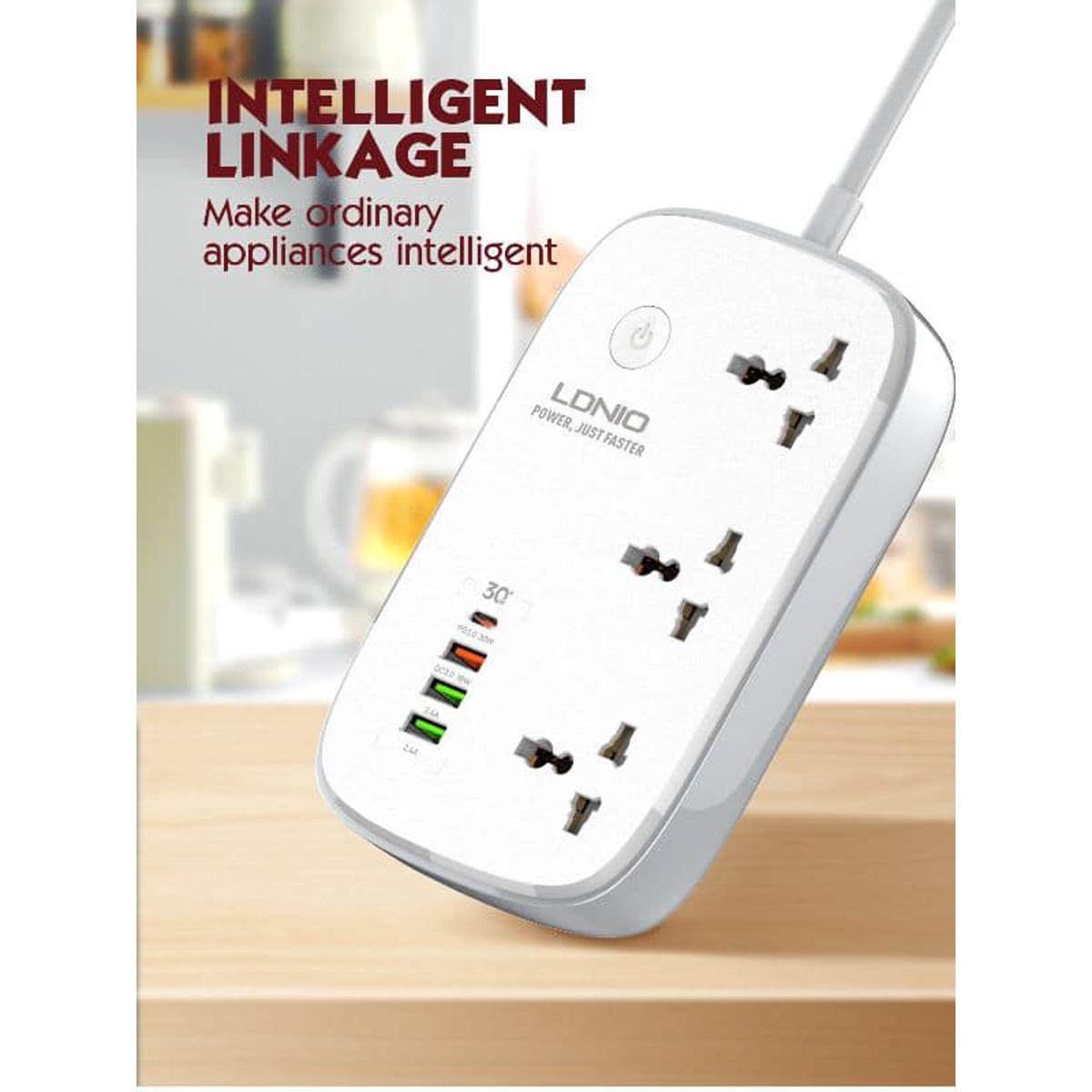 Picture of LDNIO SCW3451  WiFi Smart Power Strip 3 Socket 4 USB  2500W  - White